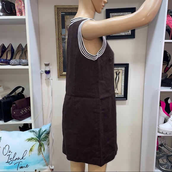 Michael Kors Brown/White Linen V Neck Sleeveless Dress Size 6 - Picture 4 of 12